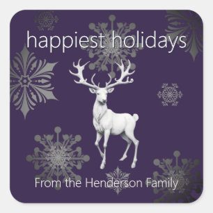 Ivory Reindeer Weihnachten Lila Quadratischer Aufkleber