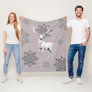 Ivory Reindeer Weihnachten | Pink Fleecedecke