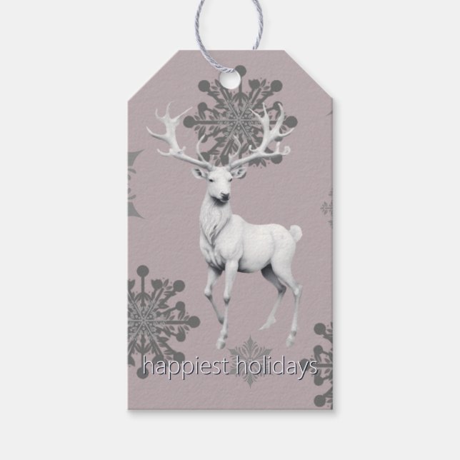 Ivory Reindeer Weihnachten | Pink Geschenkanhänger (Vorderseite)