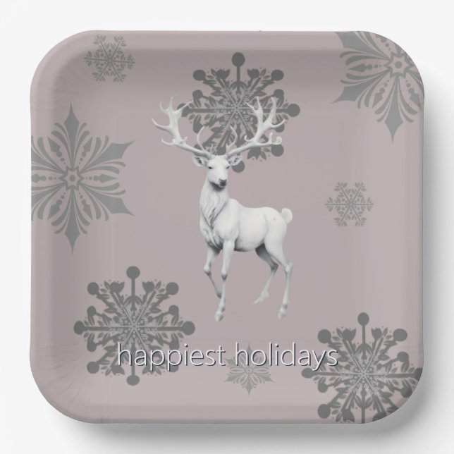 Ivory Reindeer Weihnachten | Pink Pappteller (Vorderseite)