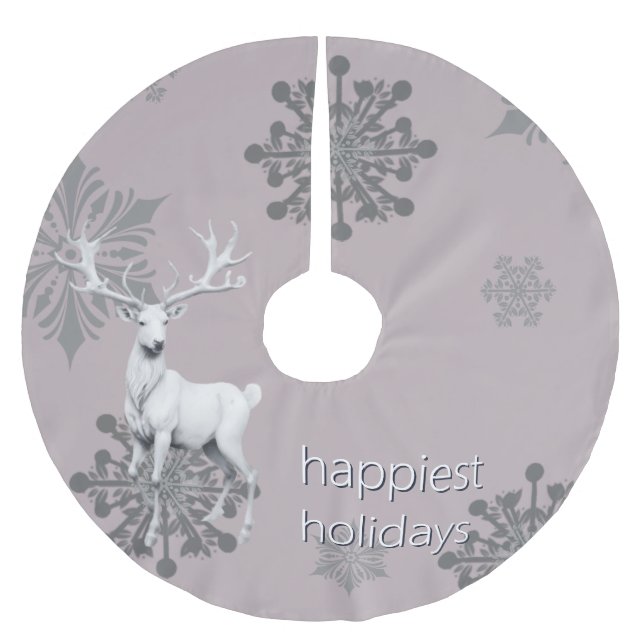 Ivory Reindeer Weihnachten | Pink Polyester Weihnachtsbaumdecke (Vorderseite)