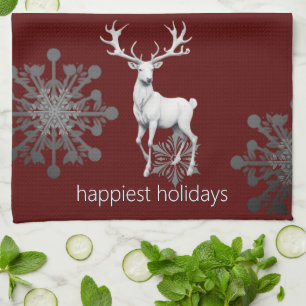 Ivory Reindeer Weihnachten   Rot Geschirrtuch