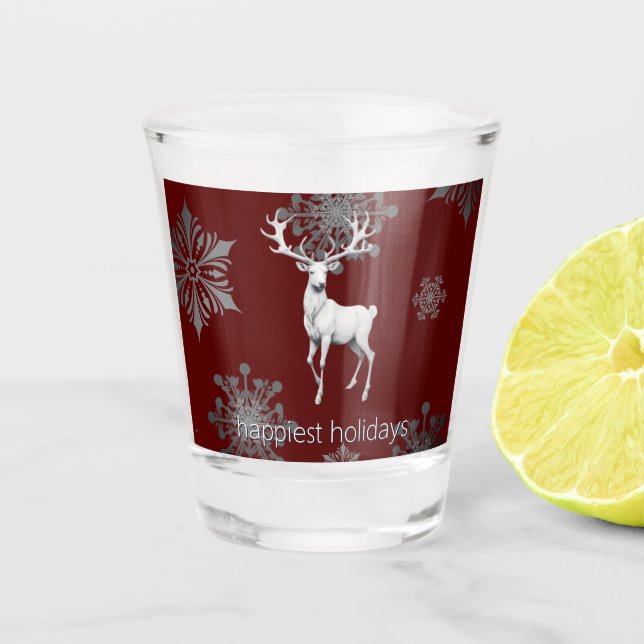 Ivory Reindeer Weihnachten | Rot Schnapsglas (Vorderseite)