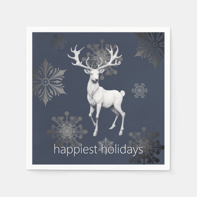 Ivory Reindeer Weihnachtsfest Party | Blau Serviette (Vorderseite)