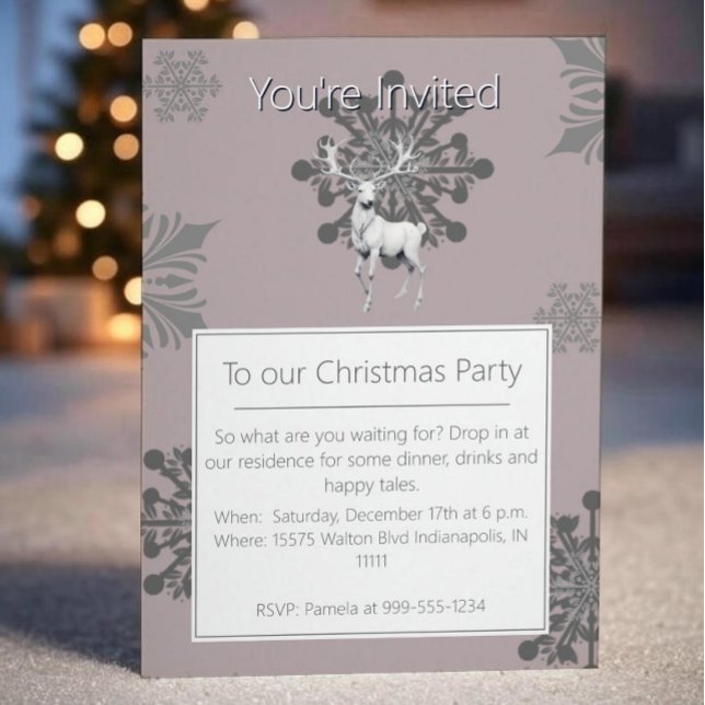 Ivory Reindeer Weihnachtsfest Party | Pink Einladung (Pink Ivory Reindeer Christmas Party Invitation)