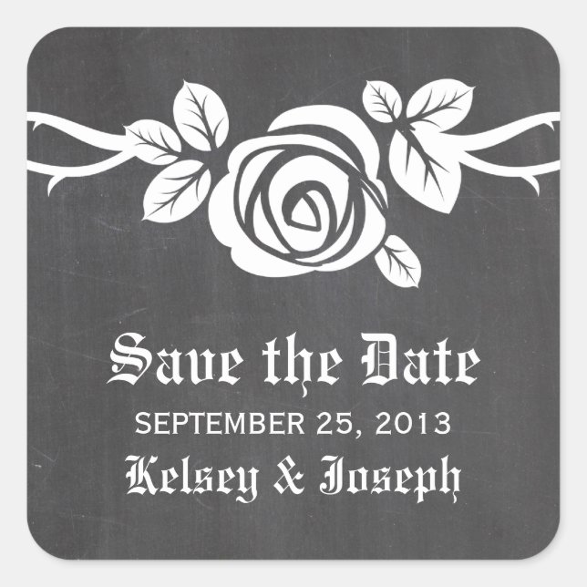 Ivory Rose Chalkboard Save the Date Stickers (Vorderseite)