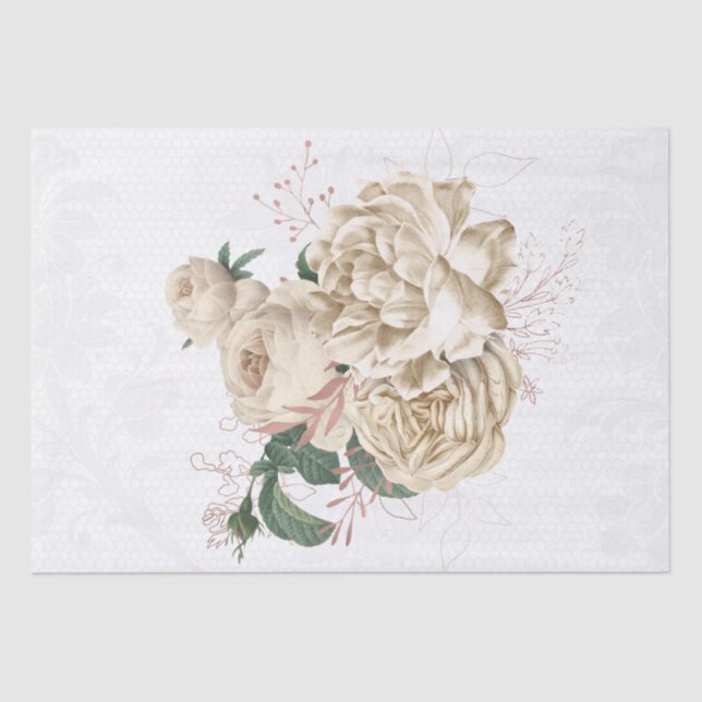 Ivory-Rose-Gold Blumenstrauß Bouquet Decoupage Seidenpapier (Vorderseite)