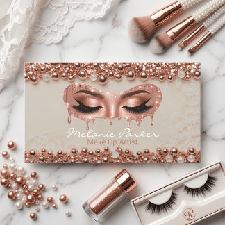 Ivory & Rose Gold Perlen-Tropfen Augen Makeup-Arti Visitenkarte