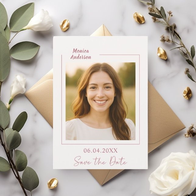 Ivory rose gold photo birthday save the date (Von Creator hochgeladen)