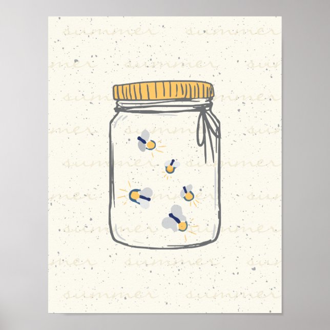 Ivory Rough Sketch Fireflies in Mason Jar Poster (Vorne)