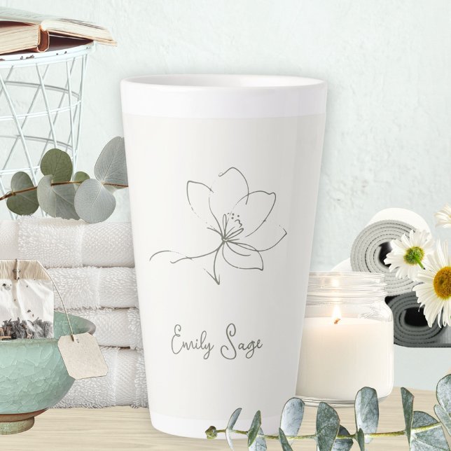 Ivory Sage Green Botanical Line Art Minimalist Zen Milchtasse (Ivory Zen Yoga Floral Line Art Sage Green Latte Mug ©Susanne Sachers - Sunny Wanderlust 🌞✈️)