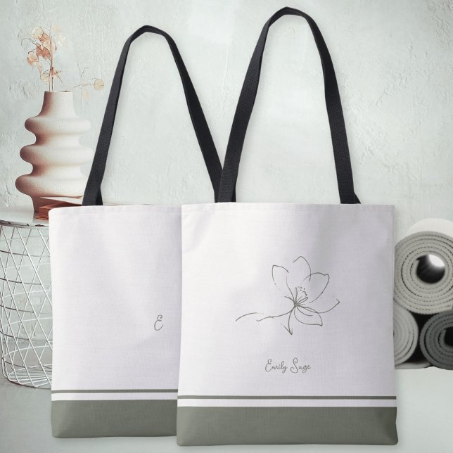 Ivory Sage Green Floral Line Art Minimalist Zen (Minimalist Floral Line Art Zen Ivory Sage Green Tote Bag ©Susanne Sachers - Sunny Wanderlust 🌞✈️)