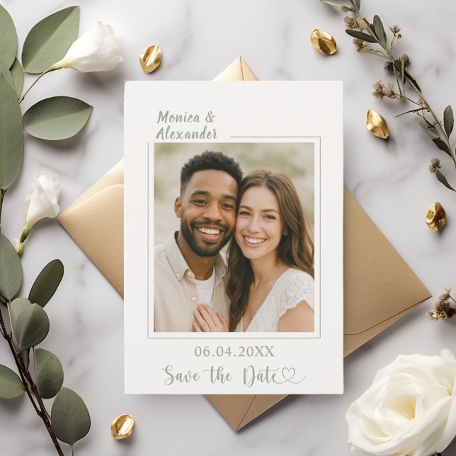 Ivory sage green photo wedding Save the Date (Von Creator hochgeladen)