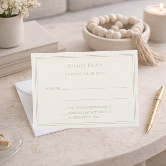 Ivory sage green wedding response RSVP Mitteilungskarte