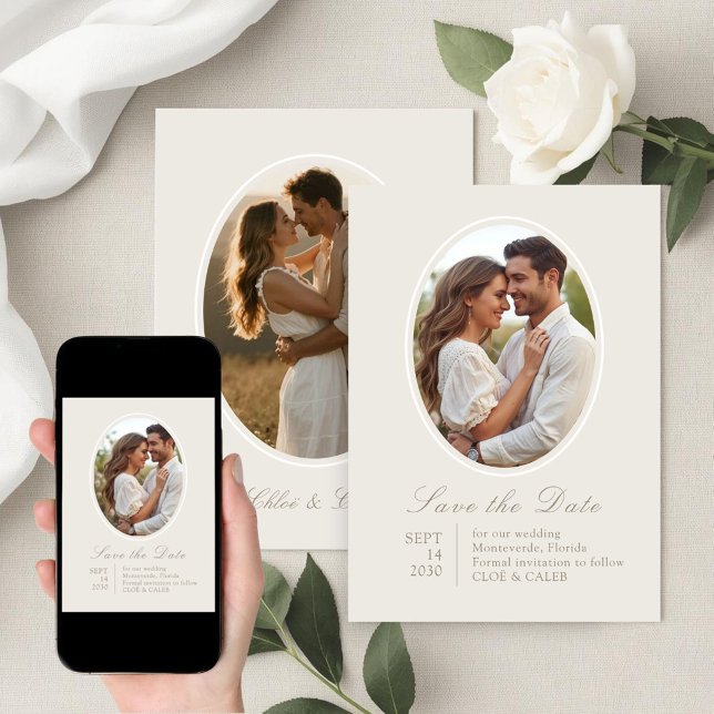 Ivory & Sand | Chic Couple Script Hochzeit Save The Date (Von Creator hochgeladen)