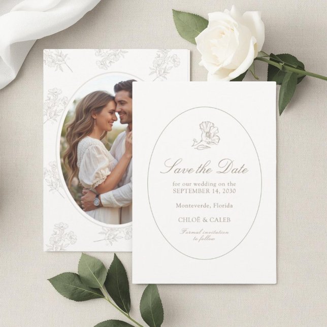 Ivory & Sand | Chic Florales Brautpaar-Script-Hoch Save The Date (Von Creator hochgeladen)