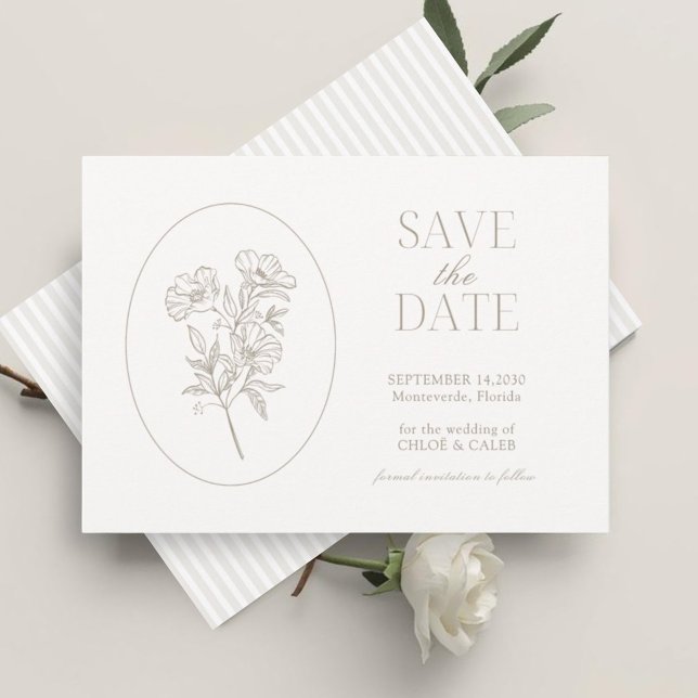 Ivory & Sand | Florale Stripe-Hochzeitseinladung z Save The Date (Von Creator hochgeladen)