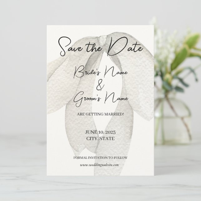 Ivory Satin White Bow Save the Date Einladung (Stehend Vorderseite)