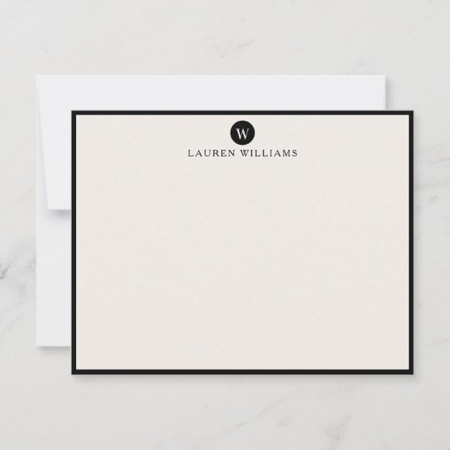 ivory, Single Initial  Black Border Note card Einladung (Vorderseite)