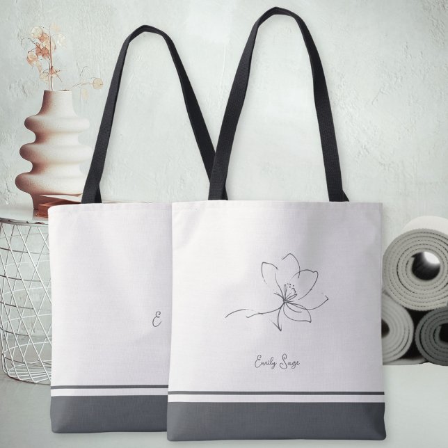 Ivory Slate Gray Floral Line Art Minimalist Zen (Minimalist Floral Line Art Zen Ivory Slate Gray Tote Bag ©Susanne Sachers - Sunny Wanderlust 🌞✈️)