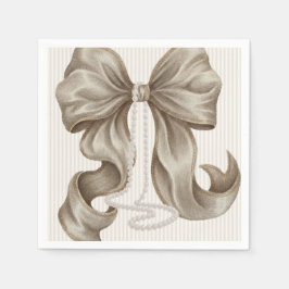 Ivory Striped Bow and Pearl Necklace Serviette