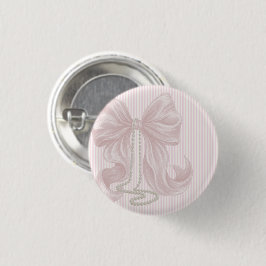 Ivory Striped Pink Bow Baby Shower  Button