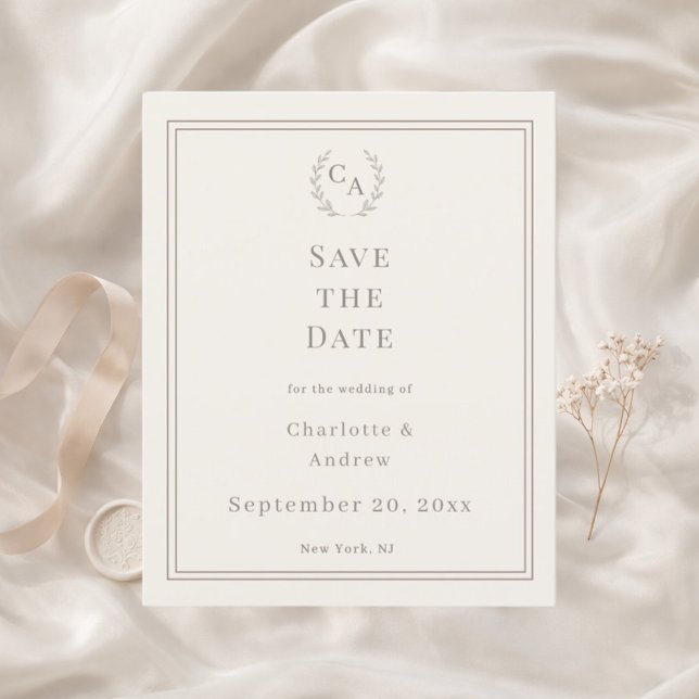 Ivory taupe monogrammed wedding Save the Date Card (Von Creator hochgeladen)