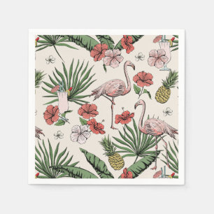 Ivory Tropical Flamingo Floral Pattern Serviette