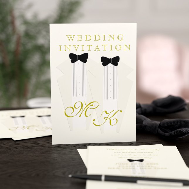 Ivory Tuxedo zwei Grooms Hochzeitseinladung Einladung (Just add your wedding details!)