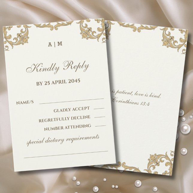Ivory Victorian Christian Wedding RSVP Card Karte (Von Creator hochgeladen)
