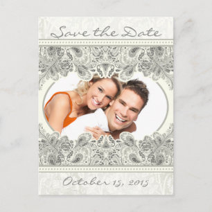 Ivory Vintag Paisley Save the Date Ihre Fotos Ankündigungspostkarte