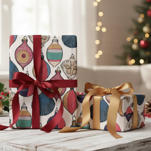 Ivory Vintage Weihnachtsschmuck Muster Geschenkpapier