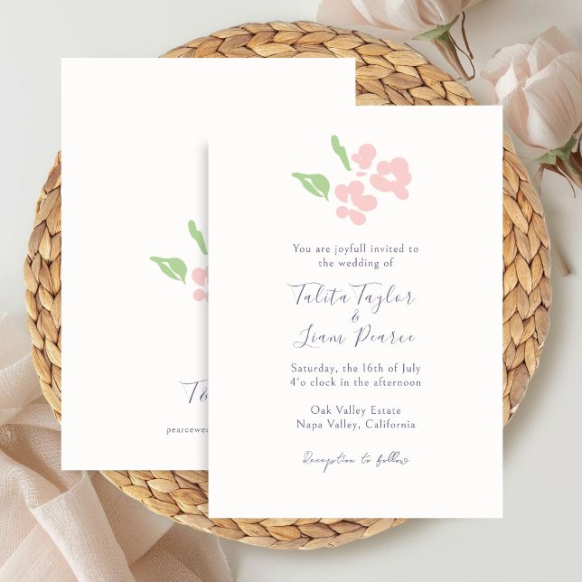 Ivory | Watercolor Blush Floral Script Wedding  Einladung (Von Creator hochgeladen)