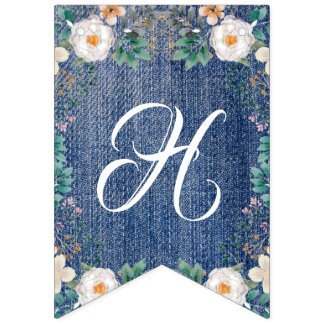 Ivory Watercolor Floral Vintag Jean Jacket Chic Wimpelkette