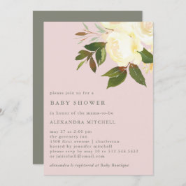 Ivory Watercolor Florals auf Blush | Babyparty Einladung