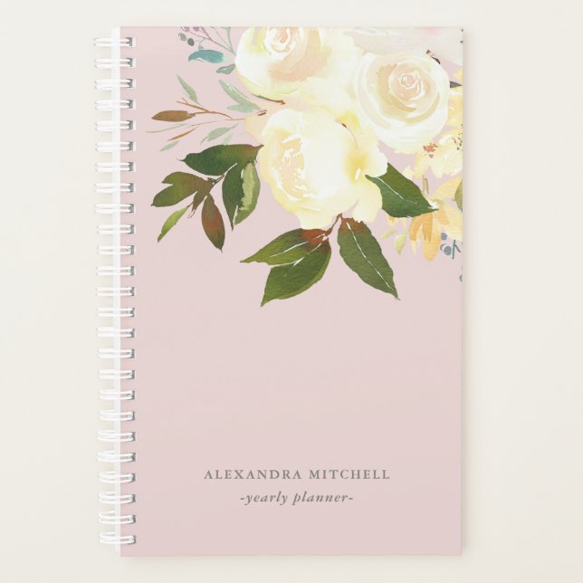 Ivory Watercolor Florals auf Blush Planer (Vorderseite)