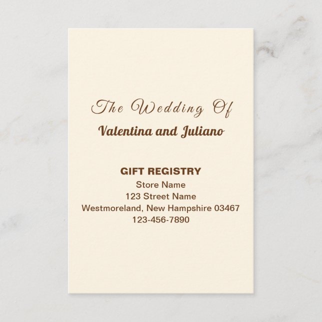 Ivory Wedding Gift Registry Portrait Begleitkarte (Vorderseite)