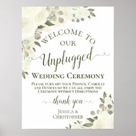 Ivory White Boho Floral Unplugged Hochzeitsfeier Poster
