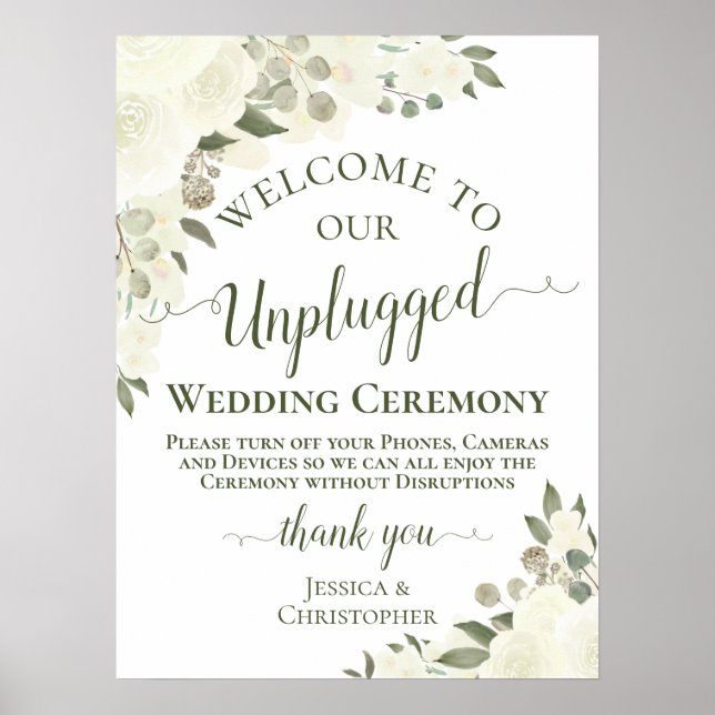 Ivory White Boho Floral Unplugged Hochzeitsfeier Poster (Vorne)