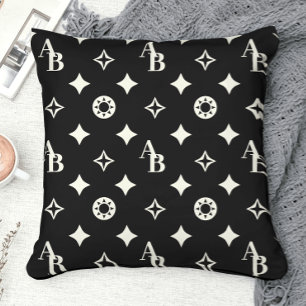 Ivory White Custom Initial Monogram Pattern Black Kissen