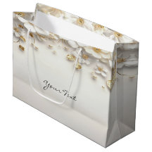 Ivory White Floral Gold Blätter Geschenktasche