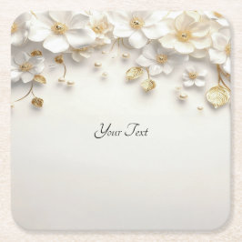 Ivory White Floral Gold Blätter Paper Untersetzer