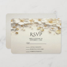 Ivory White Floral Gold Blätter RSVP Card