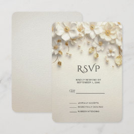 Ivory White Floral Gold Blätter RSVP Card Karte