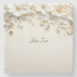 Ivory White Floral Gold Blätter Stone Untersetzer