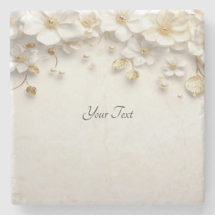 Ivory White Floral Gold Blätter Stone Untersetzer