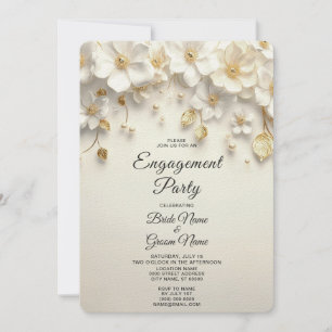Ivory White Floral Gold Blätter Verlobung Einladung