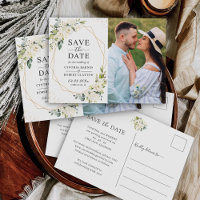 Ivory White Floral Gold Geometric Save the Date