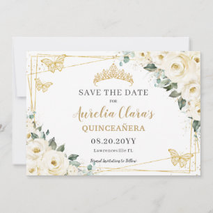Ivory White Floral Quinceanera Sweet 16 Butterfly Save The Date