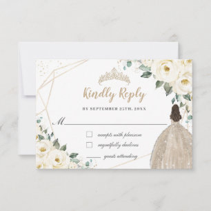 Ivory White Floral Quinceñera Champange Dress RSVP Karte
